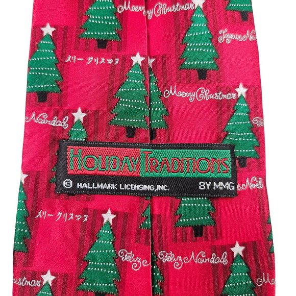 Hallmark Holiday Traditions Mens Neck Tie Silk Christmas Tree Holiday Red - Picture 4 of 7